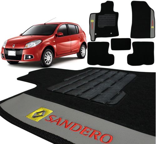 Jogo De Tapetes Carpete Renault Sandero 2008 a 2014 Preto Bordado 5 Peças