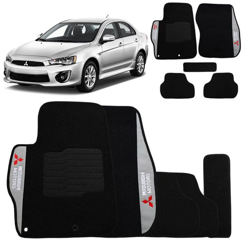 Jogo De Tapete Carpete Lancer 2007 a 2015 Preto Bordado