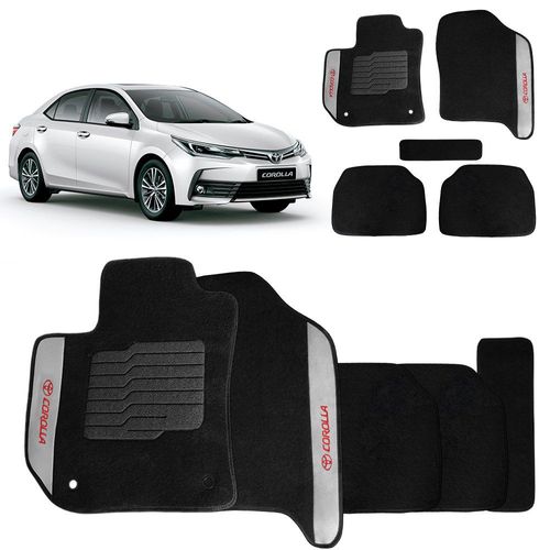 Jogo de Tapetes Carpete Toyota Corolla 2017 a 2019 Preto Bordado 5 peças