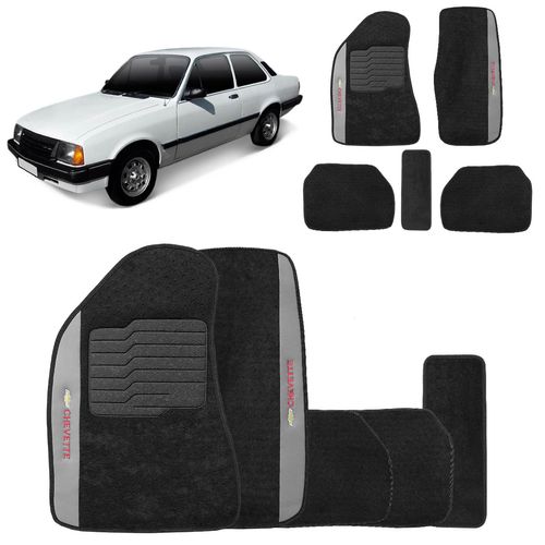 Jogo de Tapetes Carpete Chevette 1973 a 1995 Preto Bordado 5 Peças