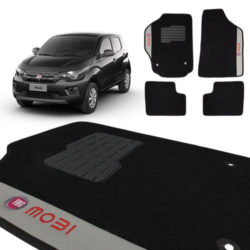 Jogo de Tapete Carpete Fiat Mobi 2017 a 2019 Preto Bordado 4 Pçs