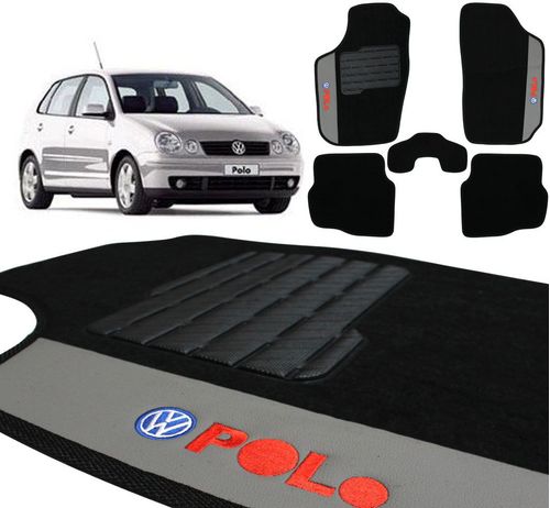 Jogo De Tapetes Carpete Volkswagen Polo 2002 a 2007 Preto Bordado 5 Peças