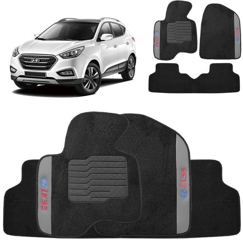 Jogo de Tapetes Carpete Hyundai Ix35 2011 a 2022 Preto Bordado 3 Peças