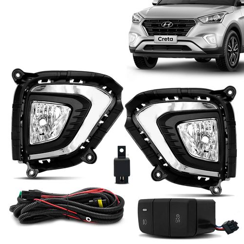 Kit Farol de Milha Creta 2020 a 2024 Botão Modelo Original Moldura Cromada