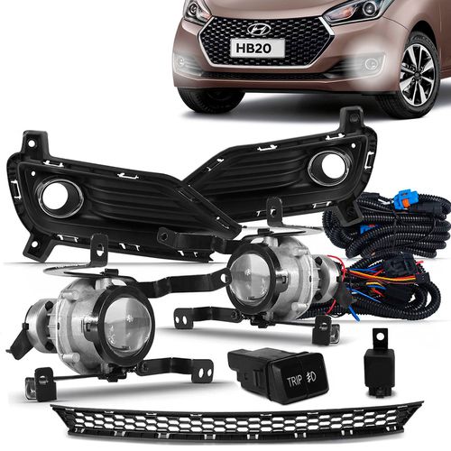 Kit Farol de Milha Hb20 2016 a 2019 Auxiliar Neblina Com Grade Inferior