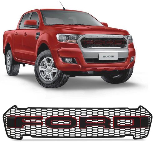 Grade Frontal Raptor Ford Ranger 2017 a 2019 Letra Preta Vermelha