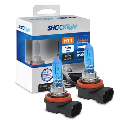 Kit Lâmpadas Halogena Super Branca H11B 55w PGJY19-2 8500K Shocklight