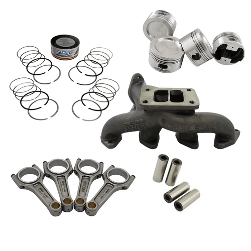 Kit Forjado GM Chevette (OHC) Pistão, Pinos, Travas, Anéis, BIELA FORJADA SUPER A 123MM 1000CV + Coletor escape turbo pulsativo para cima T3