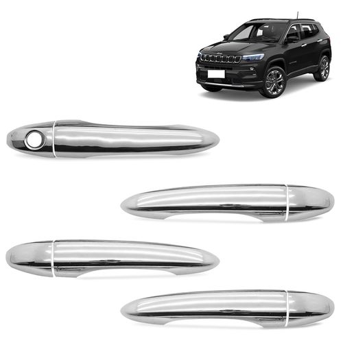 Aplique Capa de Maçaneta Jeep Compass 2017 a 2023 Cromada 4 Portas