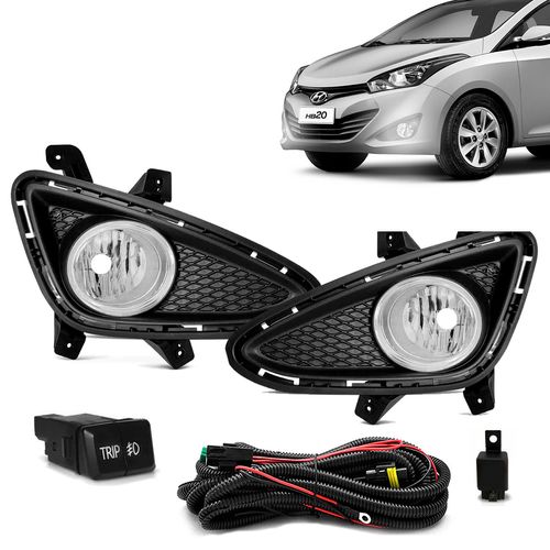 Kit Farol de Milha Hyundai Hb20 2013 a 2015 Com Grade modelo Original Botão Trip