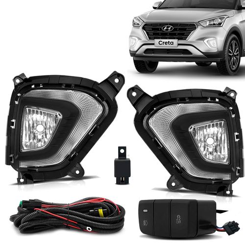 Kit Farol de Milha  Creta 2020 2021 DRL Com Seta Sequencial Botão Modelo Original