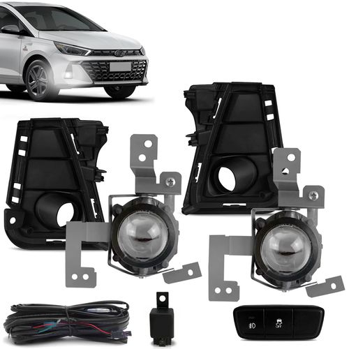 Kit Farol de Milha HB20 2023 2024 Botão Modelo Original Moldura Preto