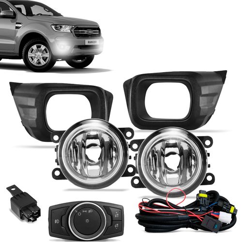 Kit Farol de Milha Ranger 2020 a 2022 Botão Modelo Original Moldura Preto