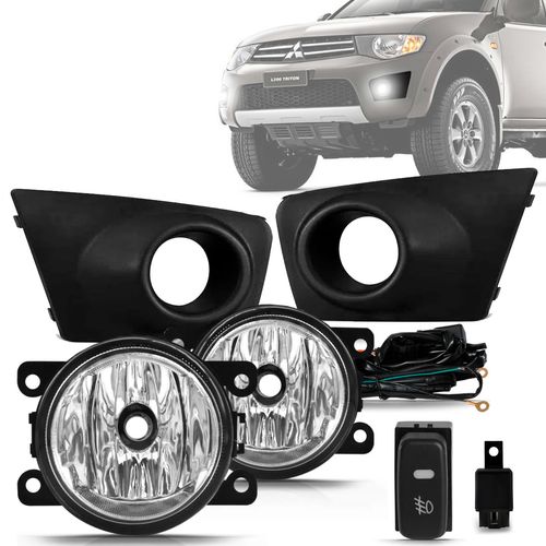 Kit Farol de Milha L200 Triton 2011 a 2013 Auxiliar Neblina Botão Modelo Original
