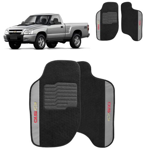 Jogo De Tapete Carpete S10 CS 1997 a 2011 Preto Bordado