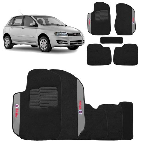 Jogo de Tapetes Carpete Fiat Stilo 2008 a 2011 Preto Bordado 5 Peças