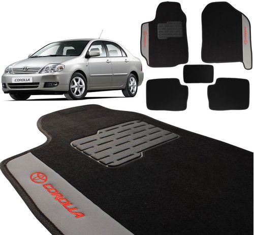 Jogo de Tapetes Carpete Toyota Corolla 2002 a 2008 Preto Bordado 5 Peças
