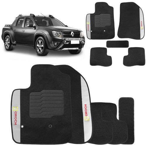 Jogo de Tapete Carpete Duster Oroch 2015 a 2019 Preto Bordado