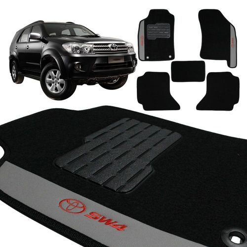 Jogo de Tapete Carpete Hilux SW4 2005 a 2015 Preto Bordado 5 Pçs