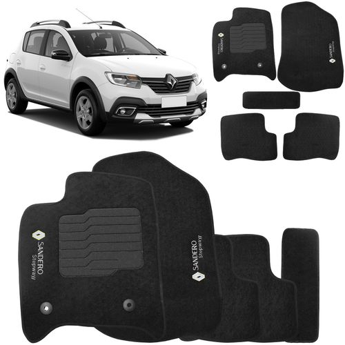 Jogo Tapete Carpete Sandero Stepway 2009 a 2023 Preto Fixação Original