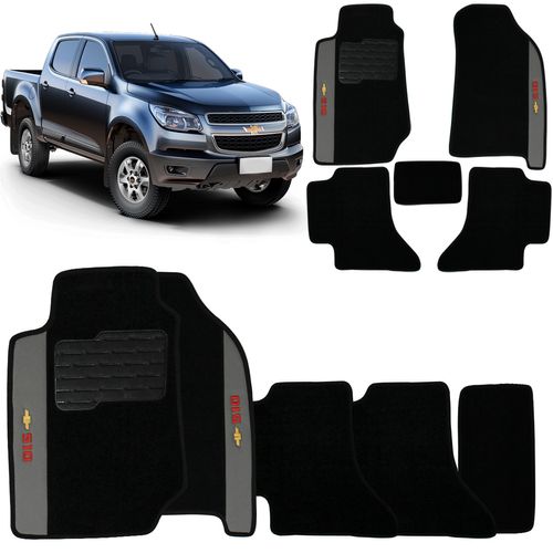 Jogo De Tapetes Carpete Chevrolet S10 CD 2012 a 2023 Preto Bordado 5 Peças