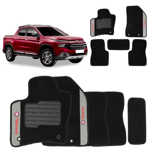Jogo de Tapete Carpete Fiat Toro 2016 a 2023 Preto Bordado 5 Pçs