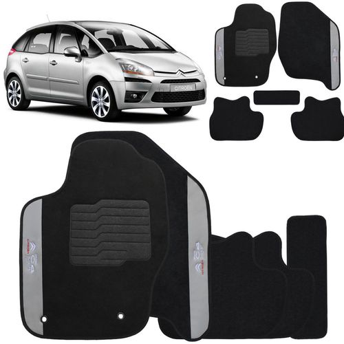 Jogo Tapete Carpete C4 Grand Picasso 2006 a 2019 Preto Bordado