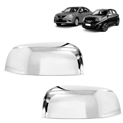 Par de Aplique Retrovisor Nissan March Versa 2012 a 2020 Cromado