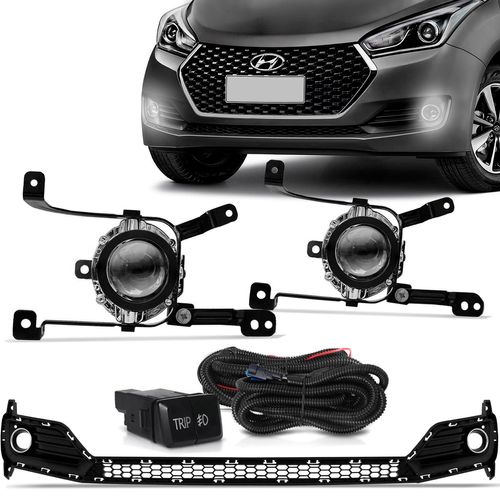 Kit Farol de Milha HB20 2016 a 2019 Auxiliar Neblina Grade Inferior Inteiriça