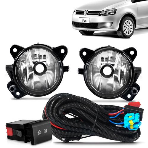 Kit Farol de Milha Volkswagen Fox e Crossfox 2003 a 2009 Auxiliar Neblina Botão Original