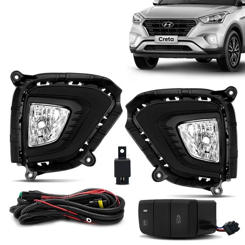 Kit Farol de Milha Creta 2020 a 2021 Botão Modelo Original Moldura Preta