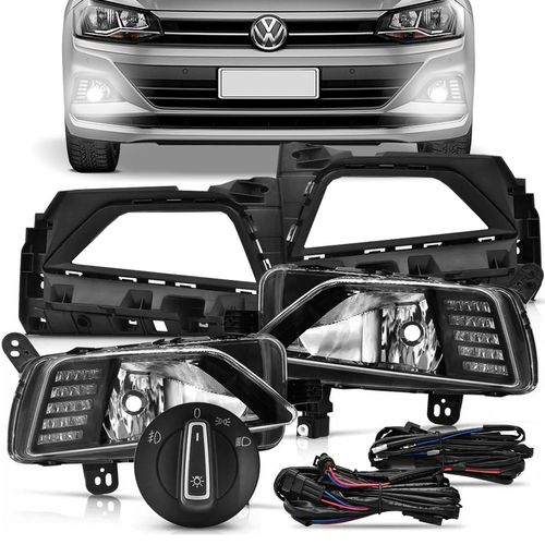 Kit Farol de Milha Polo Virtus 2017 a 2022 Drl LED Dimmer Função Seta