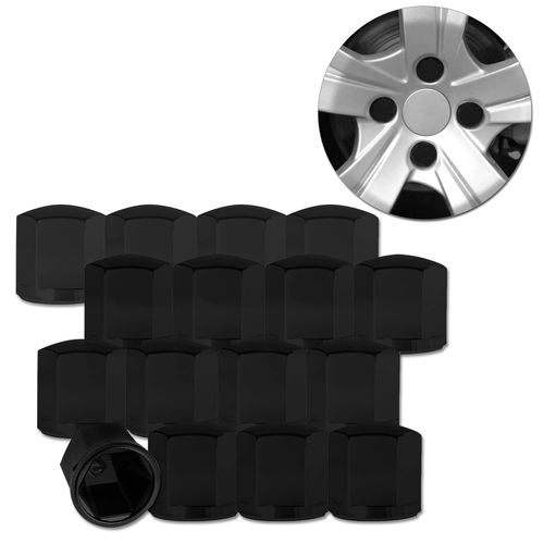 Kit Capa de Parafuso Preto Lisa 19mm 16 Unidades Universal