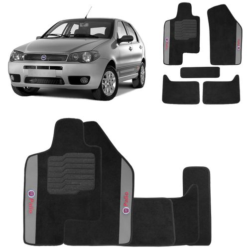 Jogo de Tapetes Carpete Fiat Palio 1996 a 2007 Preto Bordado 5 Peças