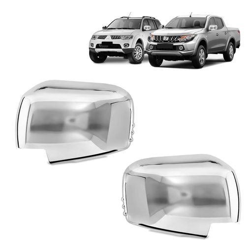 Par de Aplique Retrovisor L200 Triton Pajero Dakar 2008 a 2016 Cromado