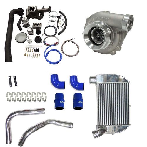 Kit Turbo pulsativo no farol (TMW14) coletor slim + Kit Intercooler + Turbina Master Power .50-AZUL