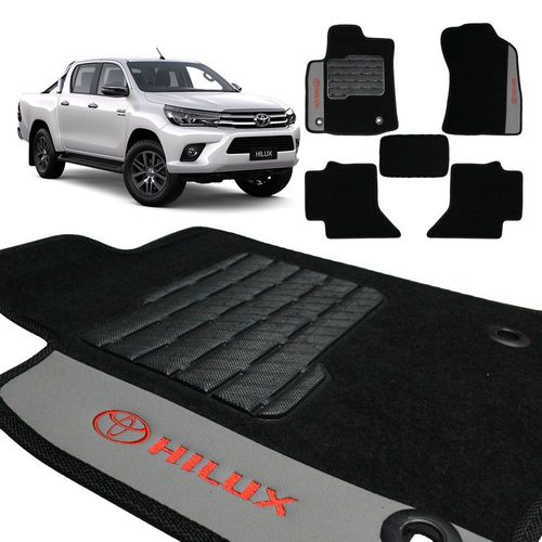 Jogo de Tapete Carpete Hilux 2016 a 2020 Preto Bordado 5 Pçs