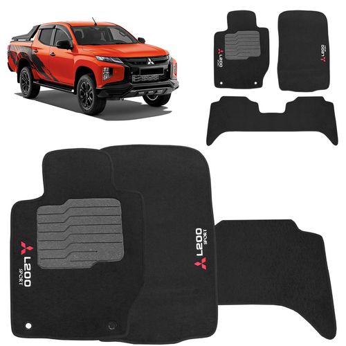 Jogo de Tapete Carpete L200 Triton Sport 2017 a 2024 Preto Fixação Original