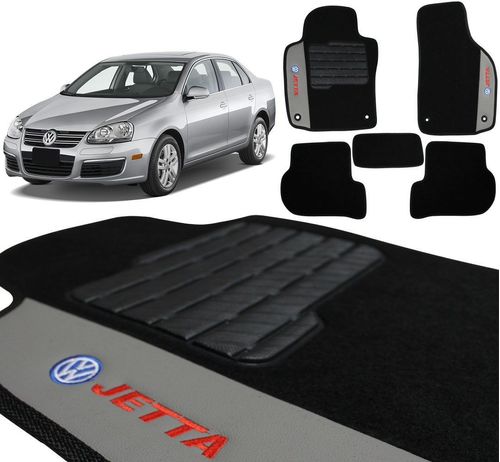 Jogo de Tapetes Carpete Volkswagen Jetta 2007 a 2010 Preto Bordado 5 Peças