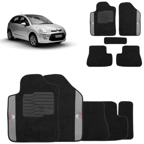 Jogo de Tapete Carpete Citroen C3 2002 a 2012 Preto 5 Peças