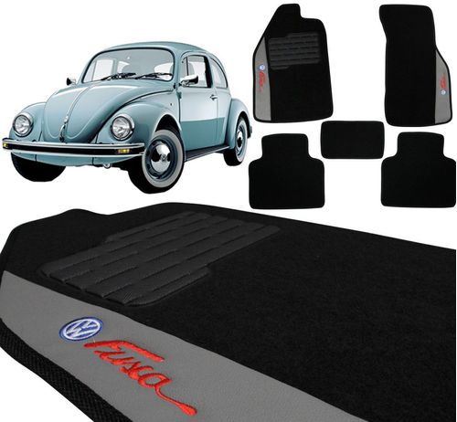 Jogo de Tapetes Carpete Volkswagen Fusca Preto Bordado 5 Peças