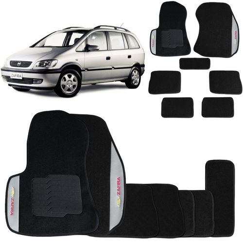Jogo De Tapetes Carpete Chevrolet Zafira 2001 a 2012 Preto Bordado 7 Peças