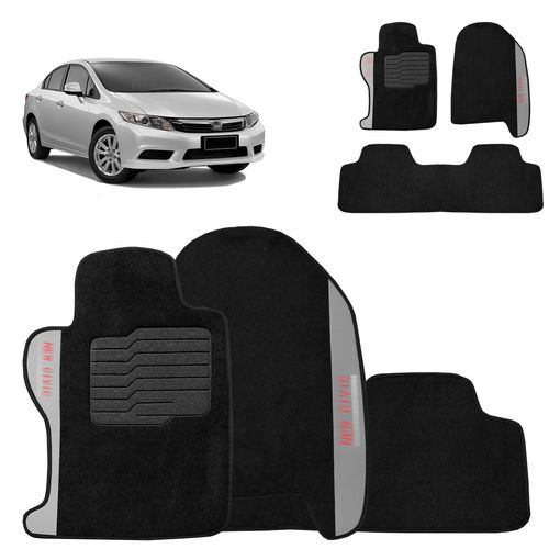 Jogo de Tapete Carpete New Civic 2007 a 2013 Preto 3 Peças