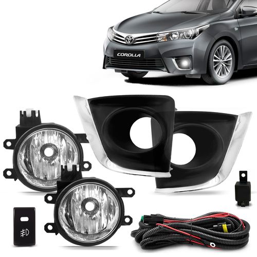 Kit Farol de Milha Toyota Corolla 2014 a 2017 Botão Modelo Original Moldura Cromada
