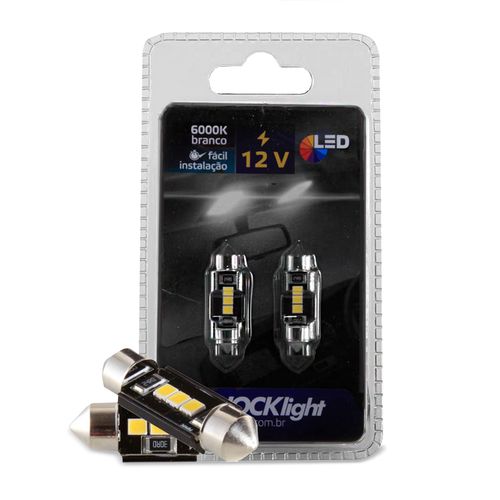 Par Lâmpada Led Branca Torpedo 31 mm 3 SMD-2835 6000K 12V Shocklight