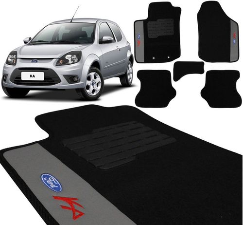 Jogo De Tapetes Carpete Ford Ka 2008 a 2014 Preto Bordado 5 Peças