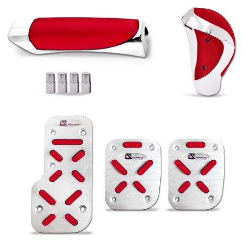 Kit Pedaleiras Esportiva + Manopla Freio de Mão + Bola de Cambio Vermelho Tunning