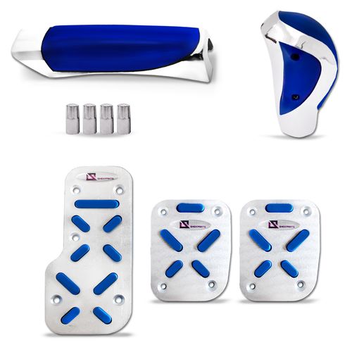 Kit Pedaleiras Esportiva + Manopla Freio de Mão + Bola de Cambio Azul Tunning