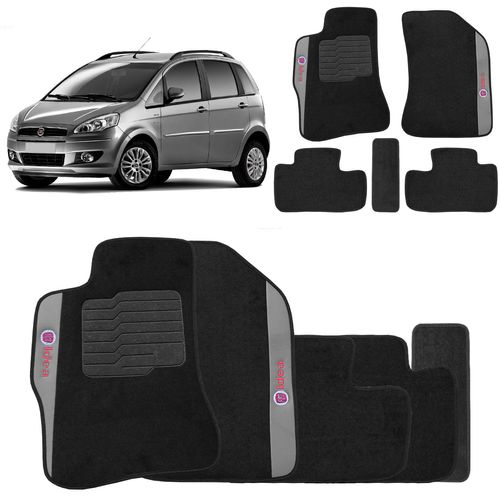 Jogo de Tapetes Carpete Fiat idea 2007 a 2011 Preto Bordado 5 Peças
