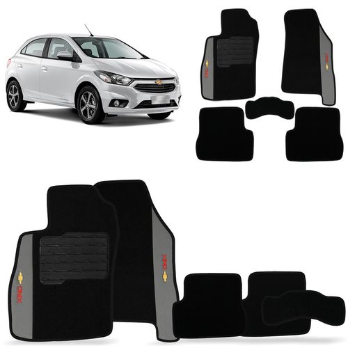 Jogo De Tapetes Carpete Chevrolet Onix 2013 a 2017 Preto Bordado 5 Peças